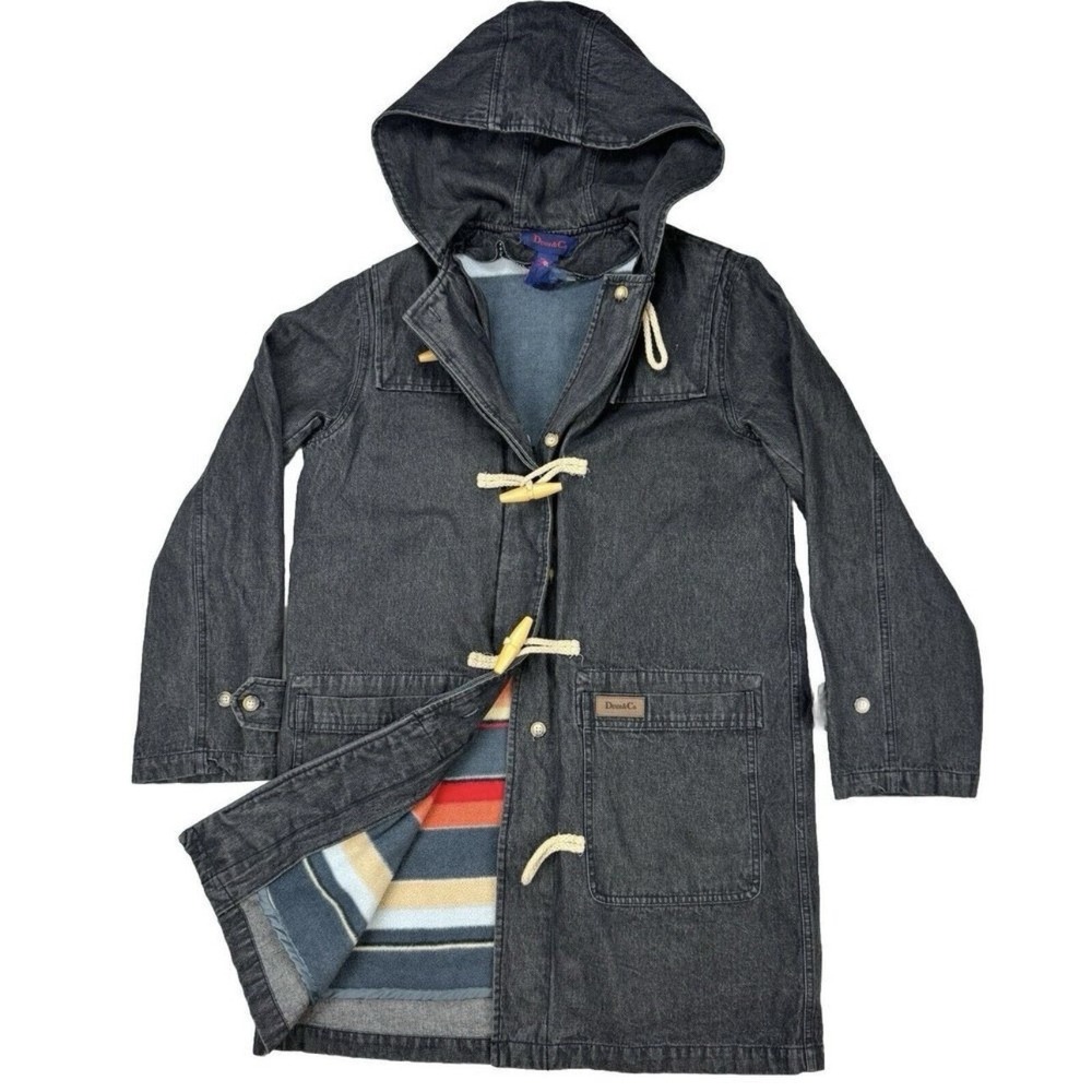 Vintage Denim & Co Denim Chore Coat Blanket Sz L Toggle Fleece Black Hong Kong